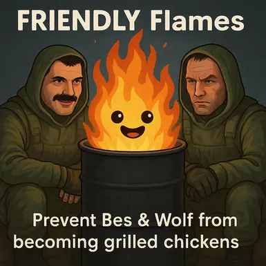 友好的火焰队。保护贝斯和沃尔夫免受火桶伤害